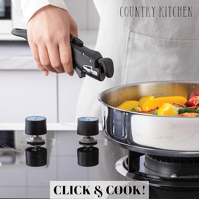 Country Kitchen Cookware Set with Removable Handle, Oven & RV Safe Pots and Pans Set, Stainless Steel, Original - Image 4