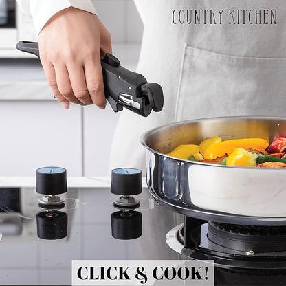 Country Kitchen Cookware Set with Removable Handle, Oven & RV Safe Pots and Pans Set, Stainless Steel, Original - Image 4