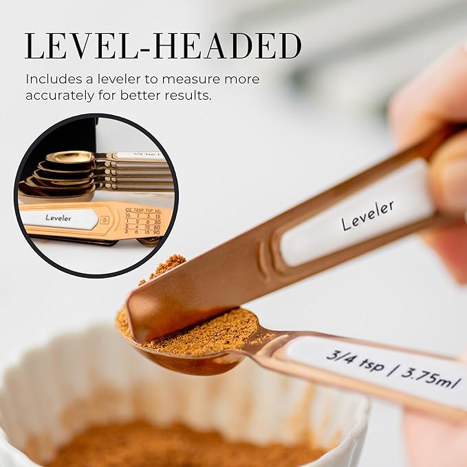 Copper Measuring Spoons Set with Leveler – 8-Piece Double-Sided Nesting Magnetic Measuring Spoons, Stackable & Spice Jar Friendly – Stylish Copper Kitchen Accessories and Decor for Baking and Cooking - Image 7
