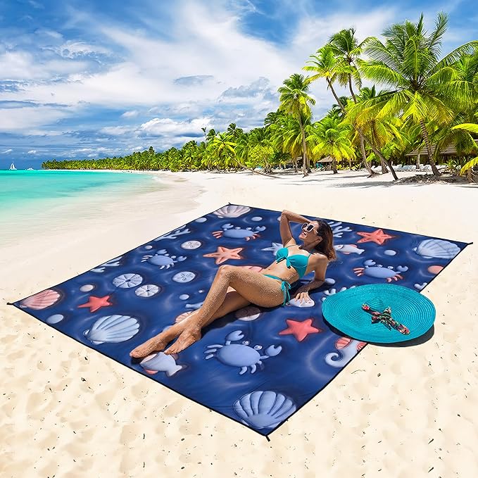 WIWIGO Beach Blanket Waterproof Sandproof Beach Mat 79" X 83"/10'x9'for 2-8 Adults Quick Drying Outdoor Picnic Mat Beach Accessories for Travel, Camping, Hiking - Image 5