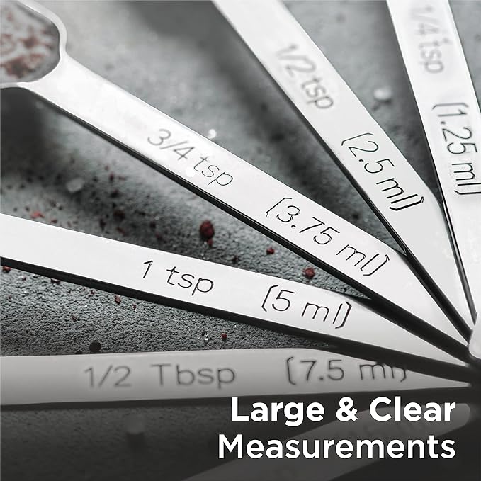 Deiss PRO Heavy Duty Stainless Steel Measuring Spoons for Cooking Spices Dry or Liquid Ingredients Fits in Spice Jar Adjustable Measuring Spoon Set of 7 Measuring with Leveler Measuring Spoons Set - Image 8