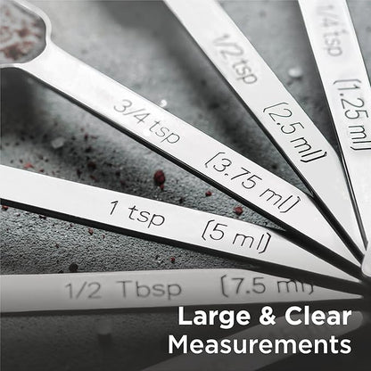 Deiss PRO Heavy Duty Stainless Steel Measuring Spoons for Cooking Spices Dry or Liquid Ingredients Fits in Spice Jar Adjustable Measuring Spoon Set of 7 Measuring with Leveler Measuring Spoons Set - Image 8