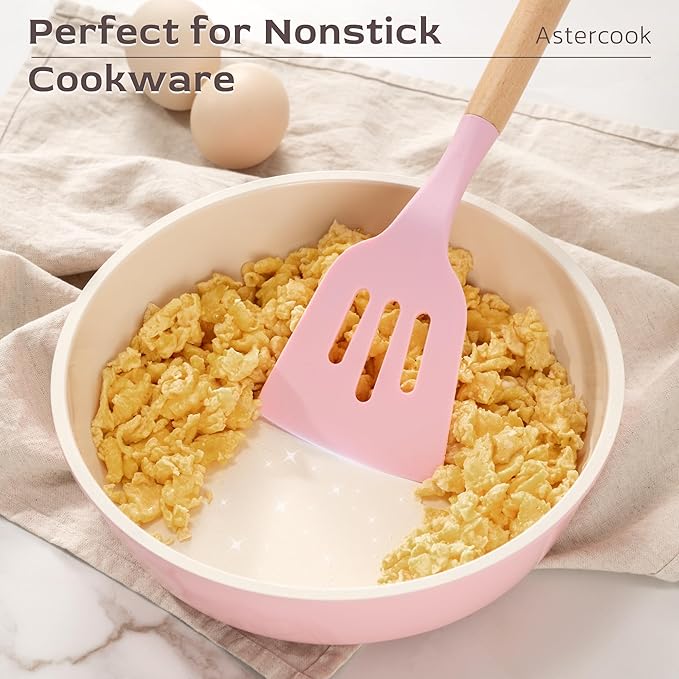 Astercook Kitchen Utensils set, 39 PCS Silicone Cooking Utensils Set with Wooden Handle, 446°F Heat Resistant Food Grade Utensil Sets, BPA Free Kitchen Gadgets Tools Set for Mothers Day Gifts - Image 3