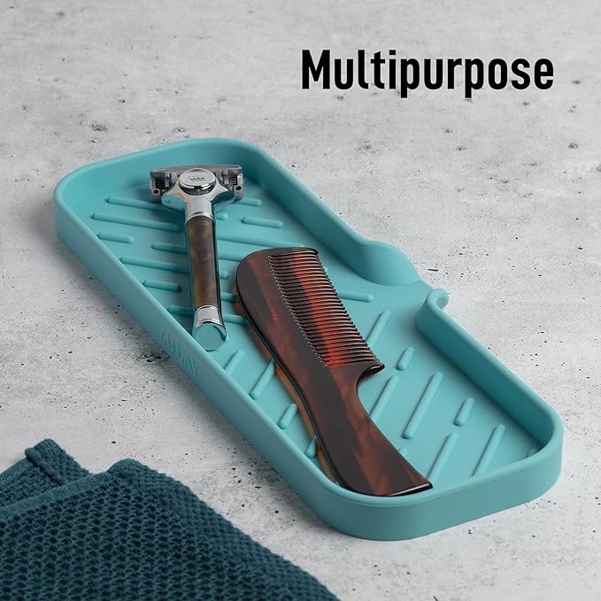 Zulay Kitchen Large Silicone Sponge Holder (12x4) – Flexible Sink Organizer Tray for Kitchen & Bathroom – Multipurpose Soap Dish for Sponges, Makeup, Trinkets & More (Aqua Sky) - Image 5
