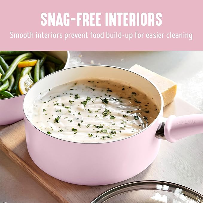 GreenLife 2.5QT Nonstick Saucepan with Glass Lid, Soft Grip, PFAS-Free Ceramic, Multipurpose Chef Pan, Milk & Sauce Cooking Pot, Dishwasher & Oven Safe to 350˚F, Stay-Cool Handle, Pink - Image 5
