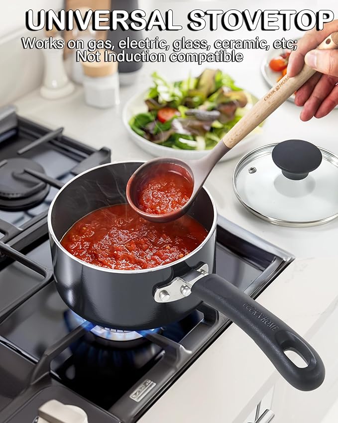 Cook N Home Nonstick Sauce Pan with Glass Lid, 1-Quart Saucepan Non Stick Small Cooking Milk Aluminum Pot, Black - Image 3