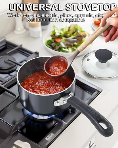 Cook N Home Nonstick Sauce Pan Set 1Qt and 2Qt, Multi-purpose Pots Set Saucepan Kitchenware with Glass Lid, Black, Aluminum - Image 5