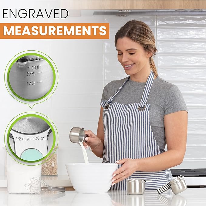 Spring Chef Magnetic Stainless Steel Measuring Cups, Patented, Kitchen Tools with Easy to Read Markings for Measuring Dry or Liquid Ingredients, Set of 7, Mint - Image 2