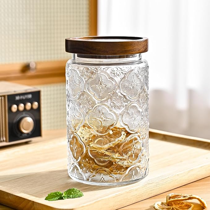 Adodeen 24oz Vintage Glass Jar With Lid, Glass Storage Containers, Airtight Kitchen Storage Containers For Sugar, Coffee, Tea, Spice, Flour, Candy Cookie, Pasta, Cereal, Cute Decorative Jars - Image 6