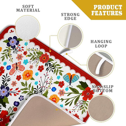Flowers Printed Dish Drying Mat Floral Coffee Mat for Kitchen Counter Small - Image 4