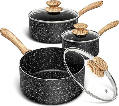 MICHELANGELO Saucepan Set, Nonstick Sauce Pans with Granite Coatings, Stone Sauce Pan with Lids, Non Stick Pot Sets, Sauce Pots 3 Piece, 1Qt, 2Qt & 3Qt by Michelangelo