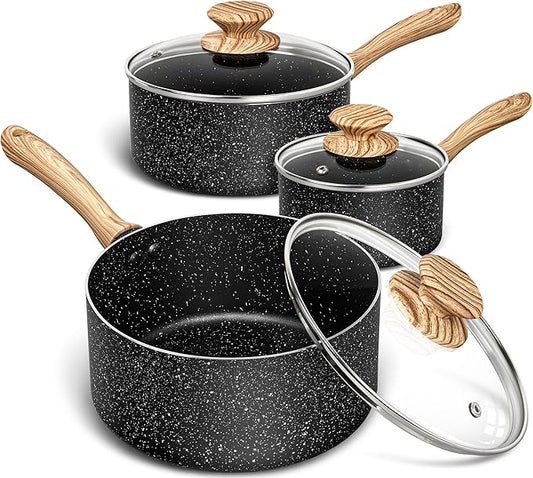 MICHELANGELO Saucepan Set, Nonstick Sauce Pans with Granite Coatings, Stone Sauce Pan with Lids, Non Stick Pot Sets, Sauce Pots 3 Piece, 1Qt, 2Qt & 3Qt by Michelangelo