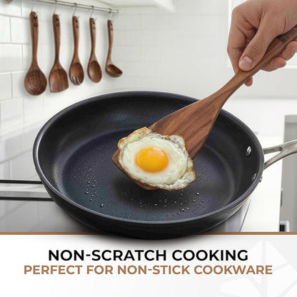 Wooden Spoons for Cooking – 6 Pcs Premium Teak Wooden Utensil Set with Hooks - Durable, Nonstick Safe, Easy to Clean & Heat Resistant with Ergonomic Handles - Image 3