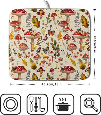 Forest Mushroom Dish Drying Mats Wild Plant Butterfly Kitchen Sink Rack Mats 16 X 18 Inch - Image 2