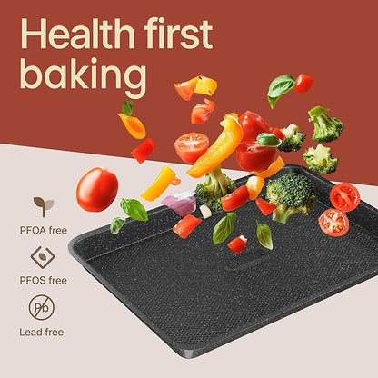 BAKKEN Kitchen Baking Pans - Nonstick Gray Coating, 13.58’’ × 9.65’’ Commercial Grade Carbon Steel Cookie Sheet, Diamond Texture Bottom, PFOA, PFOS, PTFE Free, Oven Safe Tray (450°F), Gray Marble - Image 7
