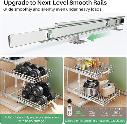 Pull out Cabinet Organizer, 2 Tiers 15"W X 21"D, Heavy Duty Smooth Sliding Under Cabinet Shelves for Pots and Pans, Full-Extension Roll out Drawers, Slide out Organization for Home Kitchen Pantry - Image 5