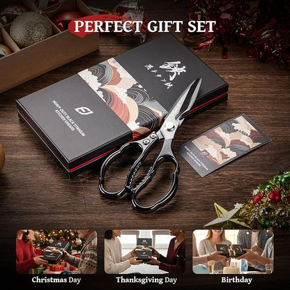 Emojoy Kitchen Shears for Food, Titanium Kitchen Scissors All Purpose, Japanese 5Cr15MoV Steel Heavy Duty Blades for Meat, Herbs & Poultry, Dishwasher Safe - Image 8