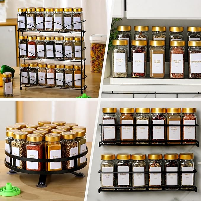 Glass Spice Jars with Label, 36 Pcs Spice Jars with Shaker Lids-4 oz Gold Spice Seasoning Jars Bottles Containers Set for Spice Rack (36) - Image 2