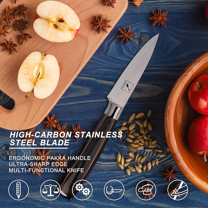 imarku Paring Knife - Paring Knives, 3.5 Inch Small Kitchen Knifes - Japanese High Carbon Stainless Steel Fruit Knife, Ergonomic Pakkawood Handle, Ultra Sharp Blade, Unique Gifts for Men and Women - Image 5
