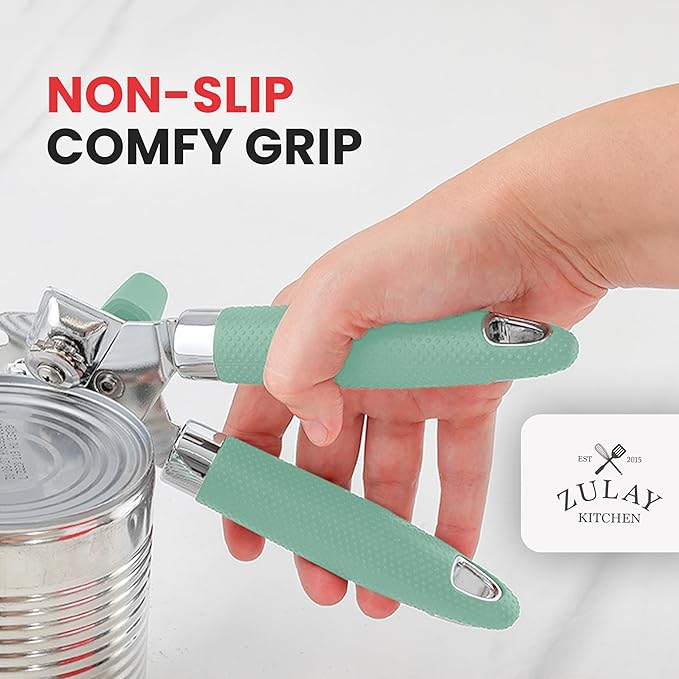 Zulay Kitchen Heavy Duty Stainless Steel Can Opener – Manual Can & Bottle Opener with Sharp Cutting Wheel & Soft Grip Handles – Ergonomic, Easy to Use Turn Knob - Mint - Image 5