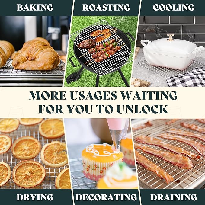 Cooling Racks for Cooking and Baking - 8.5"x12" Oven Safe Premium Stainless Steel Heavy Duty Baking Rack Tight-Wire, Fits Quarter Sheet Pan for Roasting & Grilling & Cooking - Set of 2 - Image 7