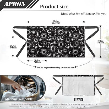 Server Apron with 3 Pockets, Waterproof Oil Waitress Waiter Half Apron for Restaurant Hotel Kitchen Cafe