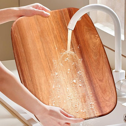 Large Acacia Wood Cutting Boards for Kitchen with Hanging – Big Wooden Cutting Board for Vegetables, Bread, Steak, Meat, Cheese, Charcuterie - BPA Free, 14" x 11"