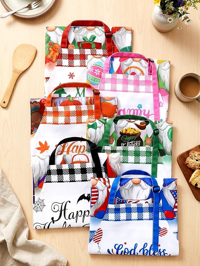 Bencailor 6 Pcs Spring Kitchen Aprons with Pockets Flower Rooster Bee Butterfly Sunflower Summer Aprons Bulk for Women(Multicolor,Seasonal) - Image 7