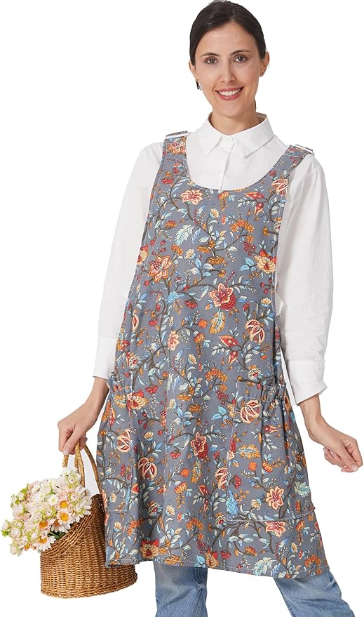 Cozy Adjustable Cross Back Aprons for Women with Pockets Cotton Linen Cooking Kitchen Baking