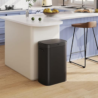 WLIVE 13 Gallon Trash Can, 50 Liter Large Capacity Motion Sensor Automatic Trash Cans Touchless with LED Indicator, Brushed Stainless Steel Finish Garbage Cans for Kitchen, Office, School, Black