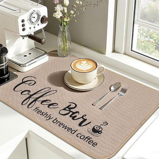 Findosom Dish Drying Mat, 12"x 20" Super Absorbent & Hide Stain Coffee Mat, Cuttable Drying Mat for Kitchen Counter, Coffee Bar Accessories, Under Dish Rack, Coffee Maker, Espresso Machine, Linen by Findosom