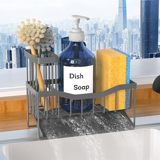 Fssvcd Maifan Sink Caddy Sponge Holder for Kitchen with Brush Holder and Stainless Steel Self Drain Tray, Rustproof Kitchen Sink Organizer for Sponge, Soap Dispenser Storage Accessories Dark Gray by Unknown
