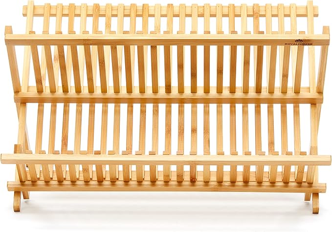 RoyalHouse Premium Natural Bamboo Dish Rack, Collapsible Dish Drainer, Foldable and Compact Dish Drying Rack for Kitchen Counter - Image 7