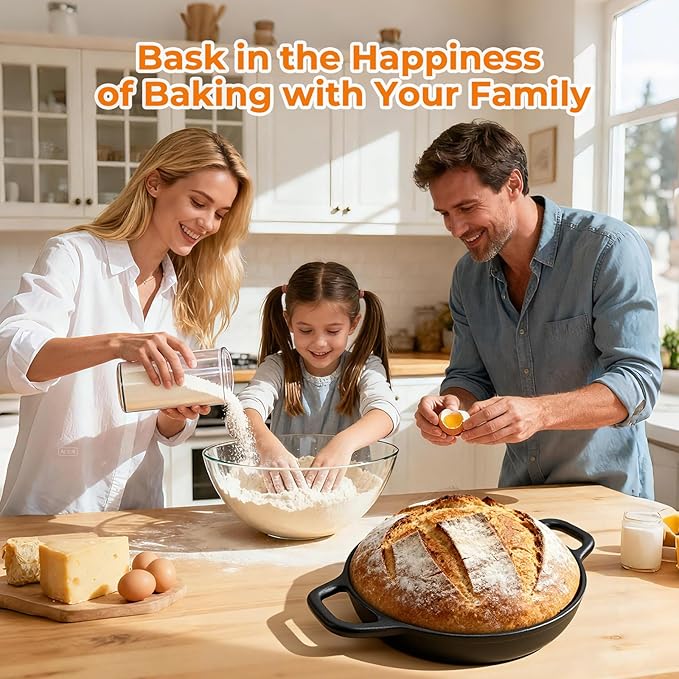 5QT Pre-Seasoned Cast Iron Dutch Oven For Bread Baking, Dutch Oven with Domed Lid, Sourdough Bread Baking Supplies, Multi-Functional Bread Pan For Baking, Frying, Roasting - Image 5
