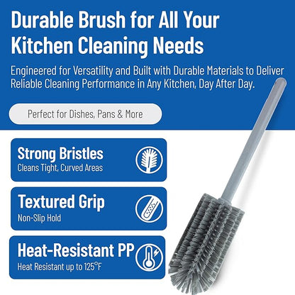 SPARTA Scrub Brush Bottle Brush, Dishwasher Safe Brush with Hanging Hole for Cleaning, Plastic, 16 Inches, Gray, (Pack of 4)