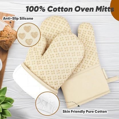 Oven Mitts and Pot Holders 4 Sets, Heat Resistant 500 ℉ Oven Mitt and Pot Holder,Oven Glove&Potholders with Non-Slip Silicone Surface,Kitchen Essentials for Cooking/Baking/BBQ-Beige - Image 3