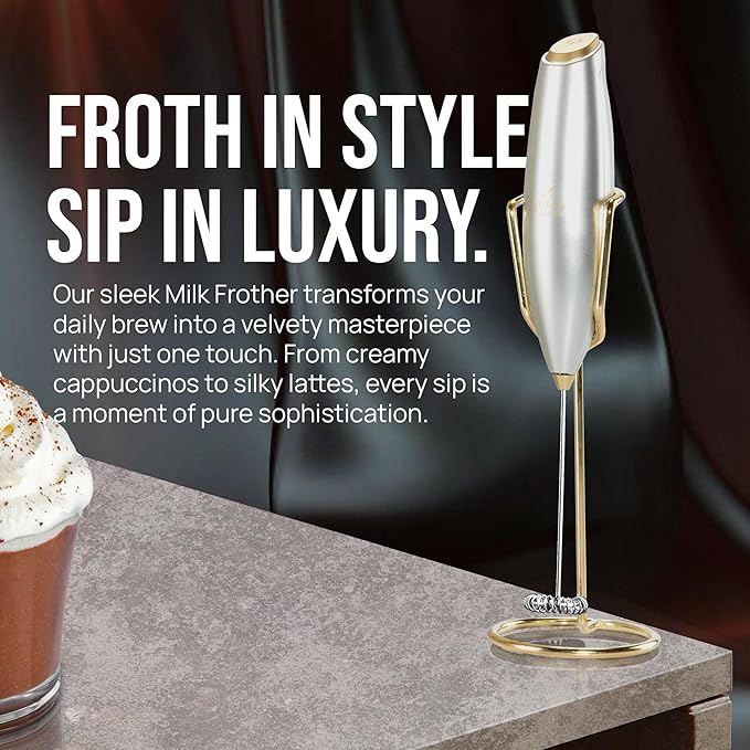 Zulay Kitchen Executive Series Luxury Gift Milk Frother with 4 Duracell Batteries – Handheld Electric Foam Maker for Coffee, Lattes & Hot Chocolate – Deluxe Finish, Ultimate Gift for Coffee Lovers - Image 6