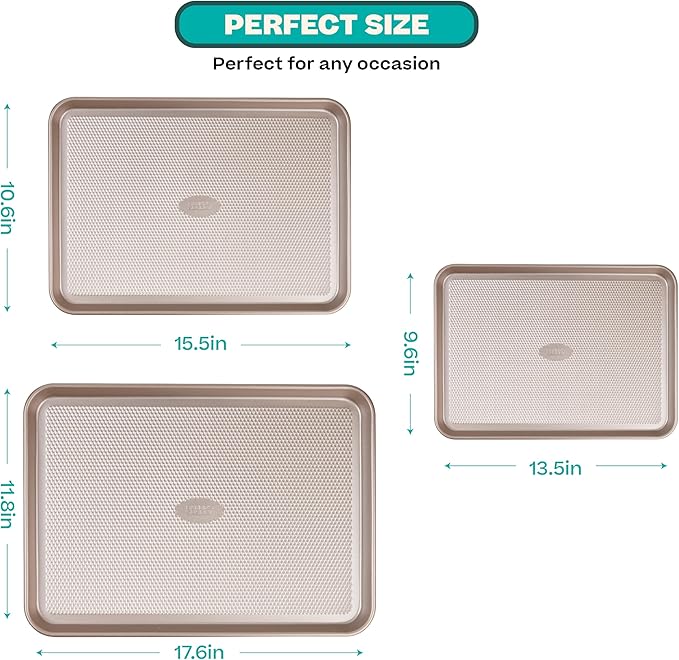 Baker's Secret Baking Sheet Pan Set, 3x Cookie Sheets for Oven, Diamond Texture Premium Air Flow, Set of 3 Baking Trays, Extra Thick 0.6mm with Diamond Base PFOA, PFOS, PTFE and PFAS free - Image 2