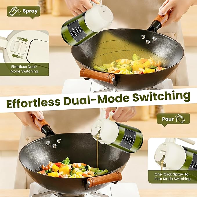 LAKUMIQI 2 in 1 Oil Sprayer for Cooking, 16oz Olive Oil Dispenser Bottle for Kitchen, Food Grade Light-Blocking Leak Proof Glass Spray Bottle for Salad, Air Fryer, BBQ - Image 5