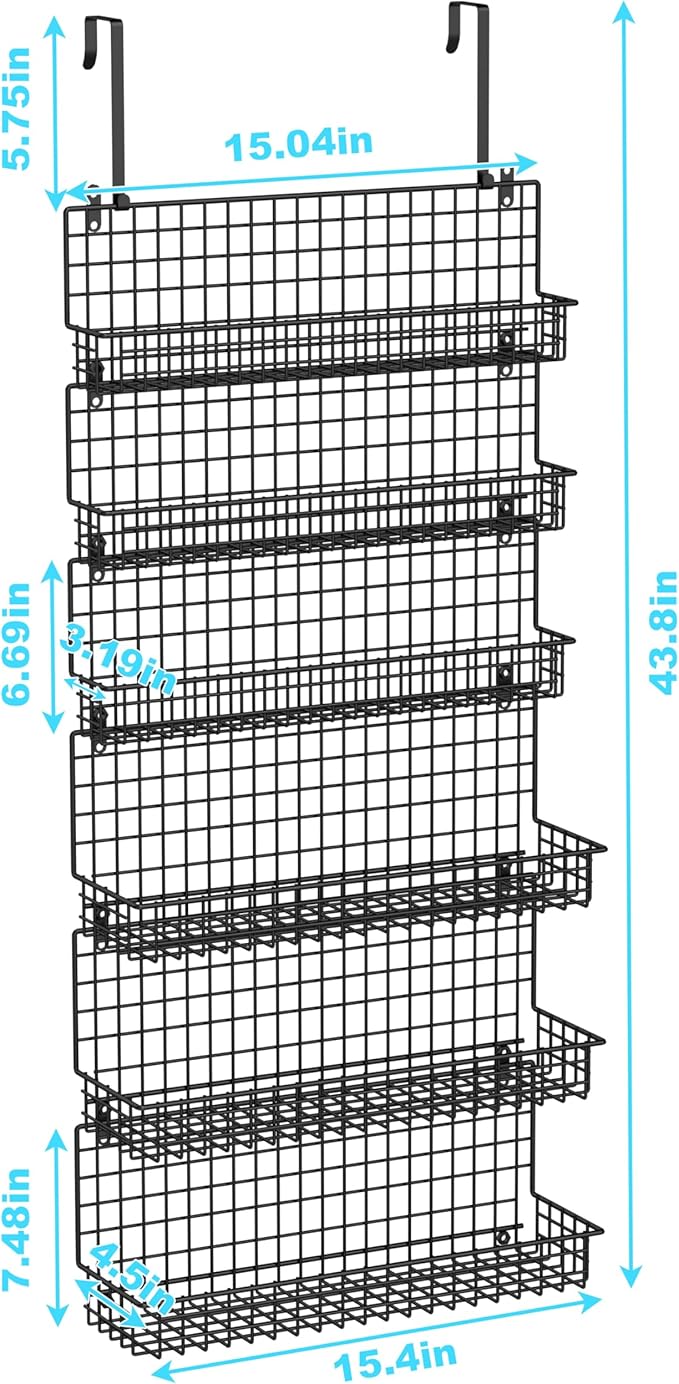 JKsmart 6-Tier Spice Rack Organizer with Door Hook, Wall Mounted & Over the Door Spice Racks for Kitchen Pantry Door Cabinet, Two Size, Large Capacity, Black - Image 7