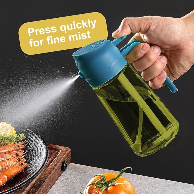 CXINYI - 16oz/470ml Olive Oil Dispenser for Kitchen with Stickers - 2 in 1 Olive Oil Sprayer for Cooking, Air Fryer, and Salad, Blue (Light-Proof Kitchen Gadget) - Image 4