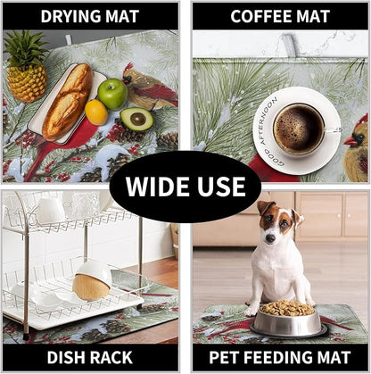 Winter Dish Drying Mat for Kitchen Counter 16x18 Inch Christmas Red Birds Drying Mats Xmas Holiday Microfiber Absorbent Dishes Drainer Mats Cardinal Dish Rack Pad - Image 7