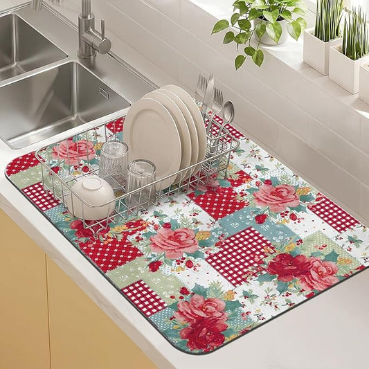 Kitchen Countertop Dish Drying Mat,Super Absorbent Coffee Bar Mat for Maker Espresso Machine, Anti-Slip Accessories for Kitchen Countertops 23x15 Inch
