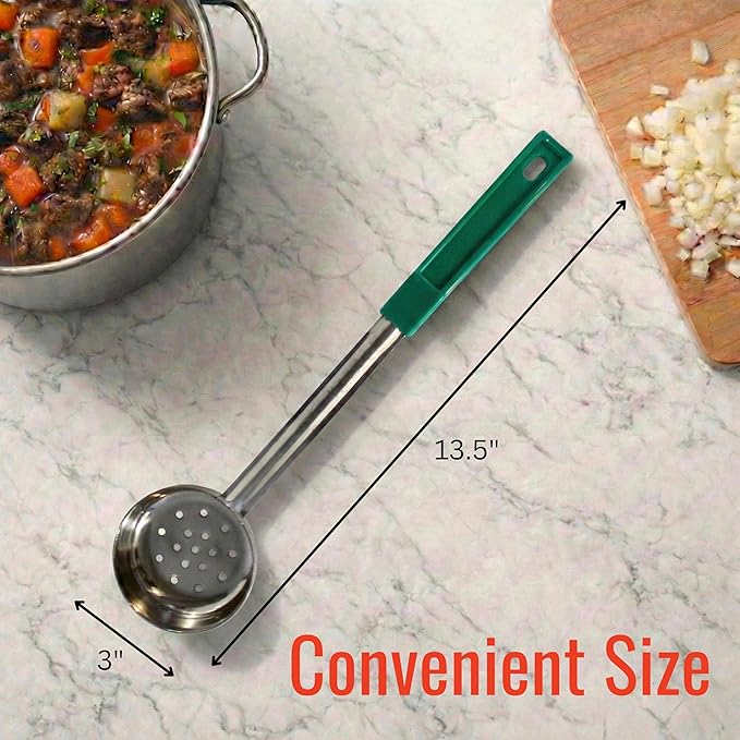 4 Ounce Slotted Stainless Steel Portion Control Ladle Spoon for Measuring and Serving; Commercial Grade Serving Scoops [Pack of 12] - Image 6
