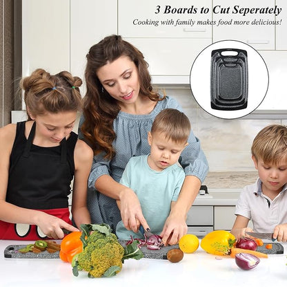 Viretang Plastic Cutting Boards Set of 3 Extra Large for Kitchen, Thick Chopping Board with Deep Juice Grooves, Non‑Slip Feet, Easy Grip Handle, BPA Free, Dishwasher Safe,Black - Image 4