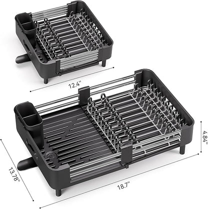 Urackify Stainless Steel Dish Drying Rack - Dish Drainer for Kitchen Counter, Extendable Drainboard with Foldable, Space-Saving Cup & Bowl Organizer, Includes Knife and Utensil Holder, Black - Image 6