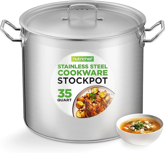 Nutrichef Stainless Steel Cookware Stockpot, 35 Quart Heavy Duty Induction Soup Pot With Stainless Steel Lid And Strong Riveted Handles, Even Heat Distribution, Compatible With Most Cooktops by NutriChef%E2%84%A2Kitchen