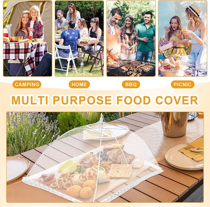 Tanlade 16 Pcs Mesh Food Cover Food Tent Set Reusable Collapsible Pop up Food Nets for Outdoors Summer Party Picnic, 2 Pcs 40" x 24", 4 Pcs 17" x 17", 5 Pcs 14" x 14", 5 Pcs 12" x 12" (White)