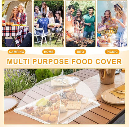 Tanlade 16 Pcs Mesh Food Cover Food Tent Set Reusable Collapsible Pop up Food Nets for Outdoors Summer Party Picnic, 2 Pcs 40" x 24", 4 Pcs 17" x 17", 5 Pcs 14" x 14", 5 Pcs 12" x 12" (White)