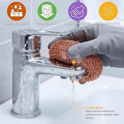 PAMI Heavy Duty Non Scratch Copper Scrubbers for Pots and Pans, Copper Wool Scrubber, Reusable Scouring Pads, Pack of 4